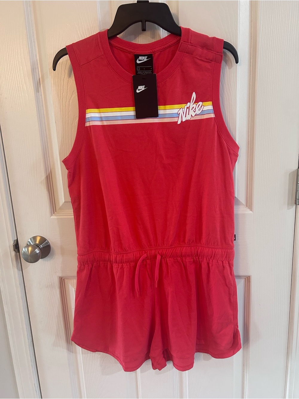 Nike Women’s Hot Pink Sleeveless Romper with Striped Chest